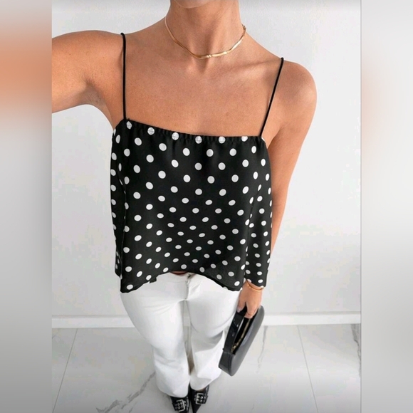 Siren Gaze Women's Sexy Backless Polka Dot Print Tie-Front Asymmetrical Hem Cami - Picture 3 of 5